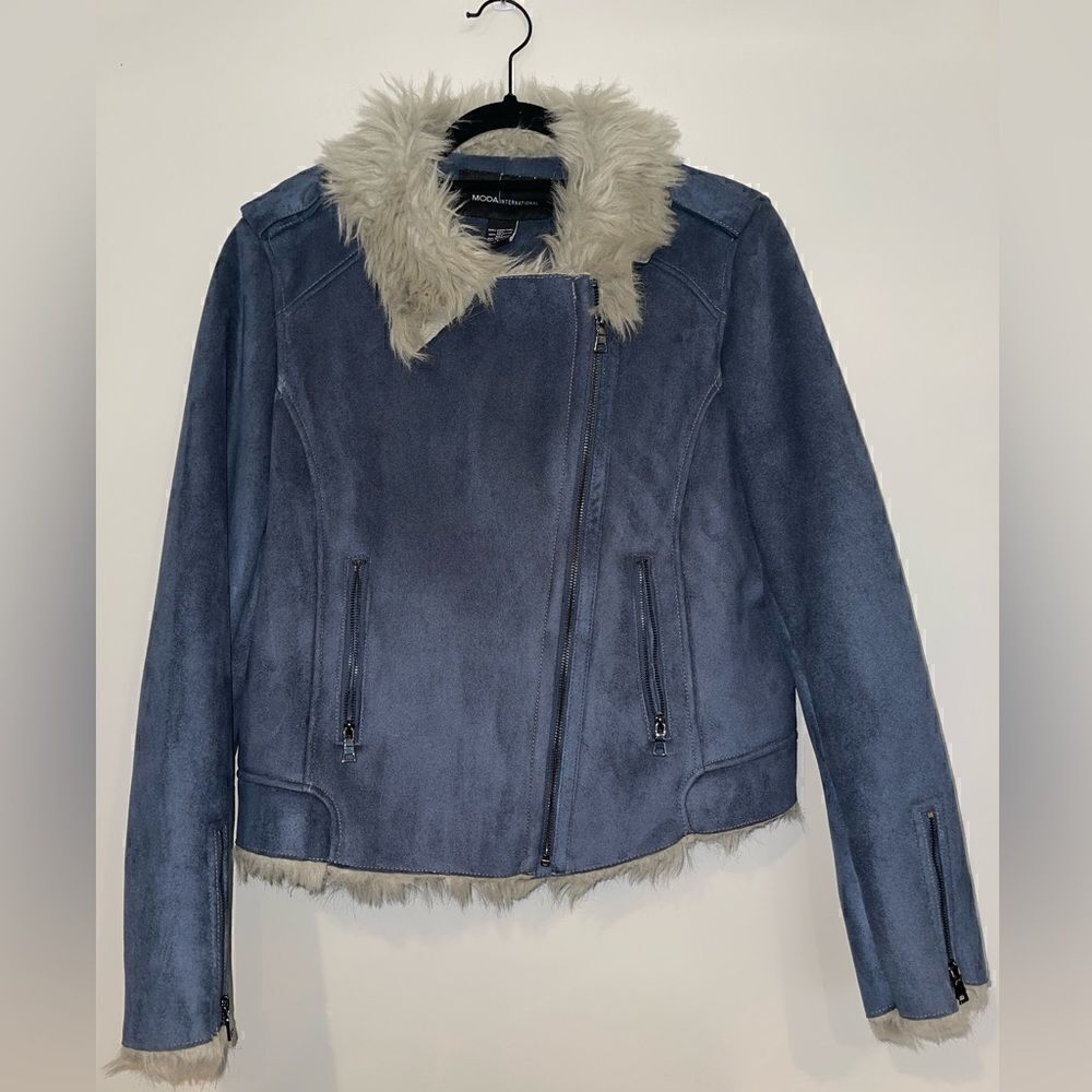 Moda International Faux Fur/ Faux Suede Bomber Jacket Size Large